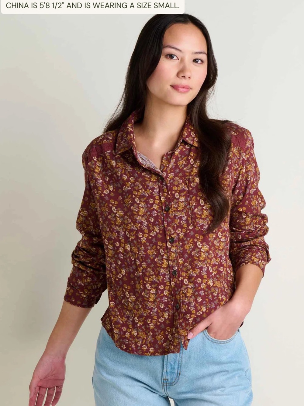Toad&Co Manzana Boxy Long Sleeve Shirt XS Malbec Print